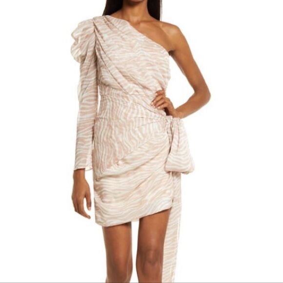 MISHA Jaylene One Shoulder Animal Print Cocktail Dress - Picture 1 of 10